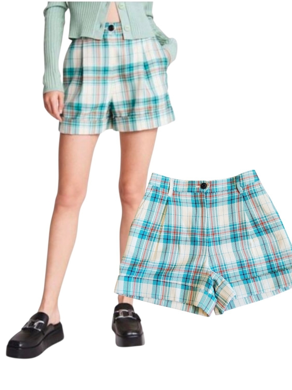 NWT Rag & Bone Sz 4 Ivy Plaid High Rise Pleated Cuffed Vintage Inspired Shorts